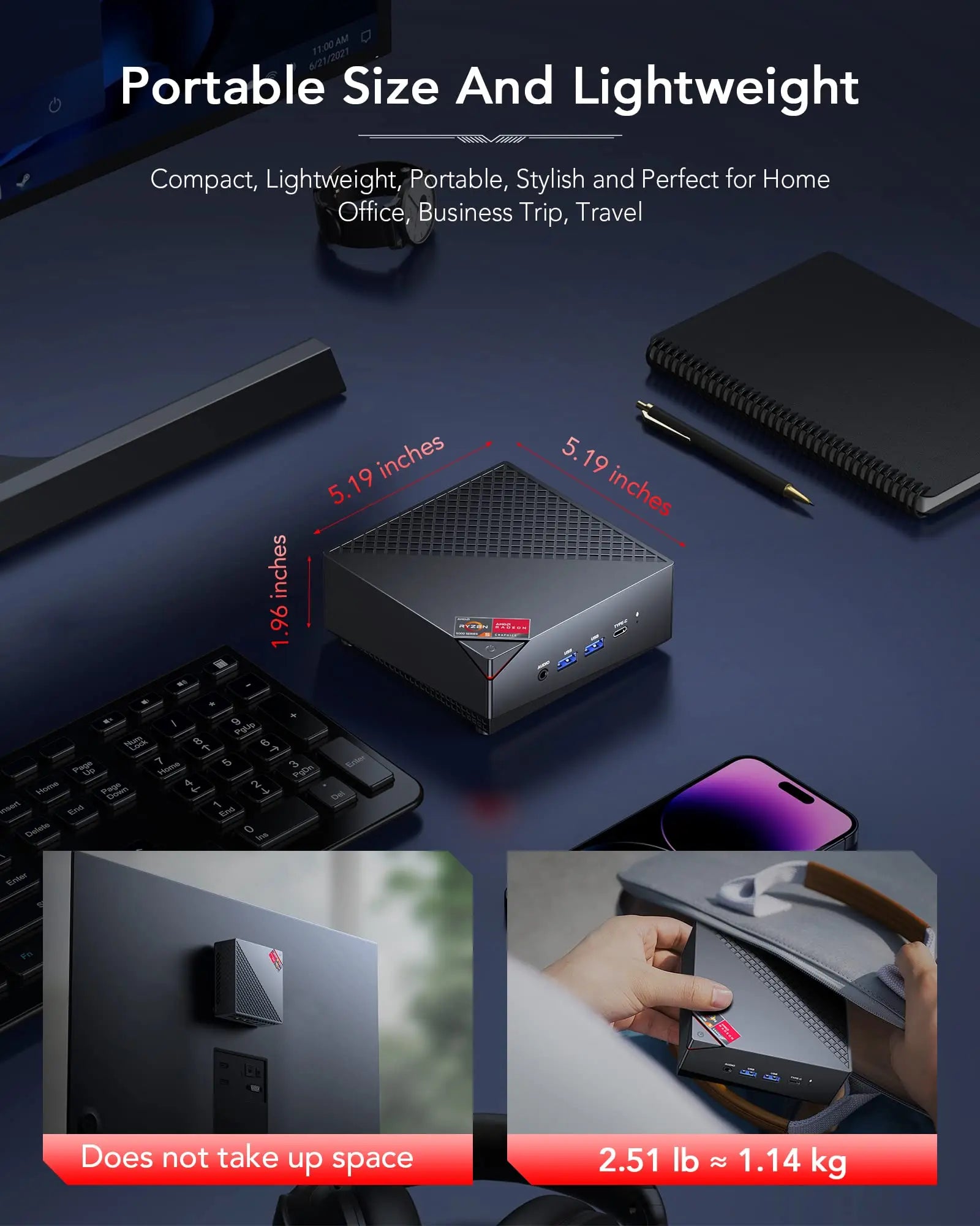 KAMRUI Mini Gaming PC AMD Ryzen7 7730U 32GB DDR4 3200MHz Dual Channel 512GB M.2 SSD up to 4.5Ghz WiFi6 BT5.2 4K Desktop Computer