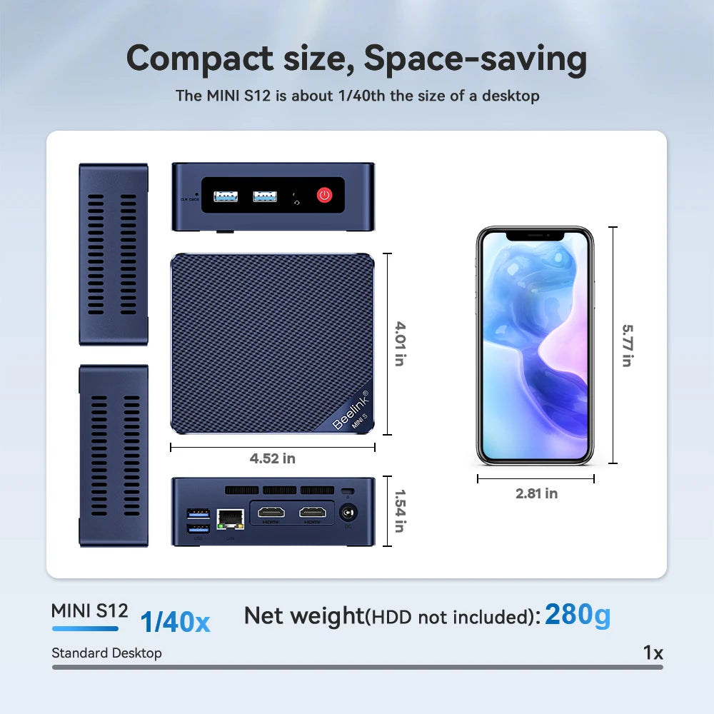 Beelink MINI S12  Mini PC 12th Gen Intel N95 S13 N150 8GB DDR4 256GB SSD Wifi5 Dual 1000M LAN Win 11 Desktop Mini Computer