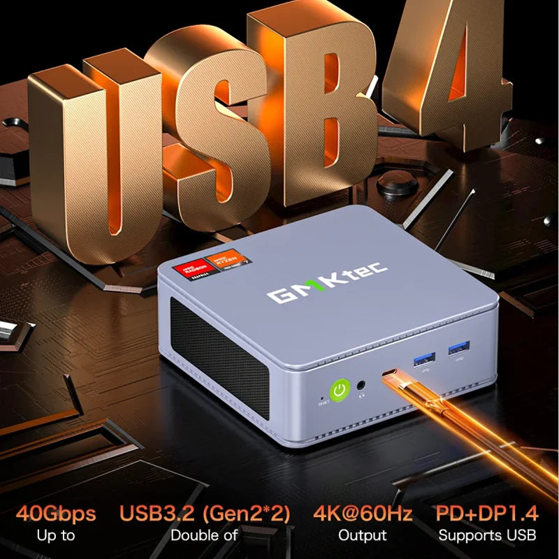 GMKtec Mini Pc GMK K6 AMD R7-7840HS NUCBOX Design of dual fan system Window 11 Pro AMD Radeon™ 780M T ype-C Thunderbolt 4.0
