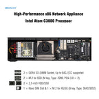 Q20300G9 1U Rack - Atom C3000 CPU, 4x 10G SFP+/ 5x 2.5G LAN, DDR4 RAM, Dual NVMe - PfSense/OPNsense Firewall Appliance