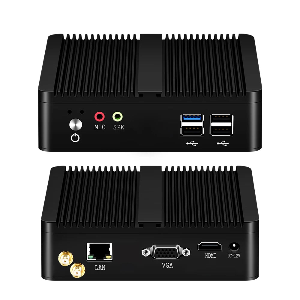 XCY Fanless Mini PC Intel Celeron J1900 Quad Cores Gigabit Ethernet 4x USB HDMI VGA Display Support WiFi Windows Linux/Ubuntu