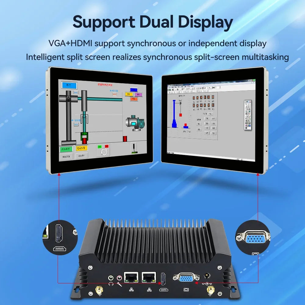Fanless Industrial Mini PC 13th Intel Core i5 1335U DDR5 M.2 SSD 2x COM RS232 2x LAN 8x USB WiFi SIM 4G LTE Windows Linux