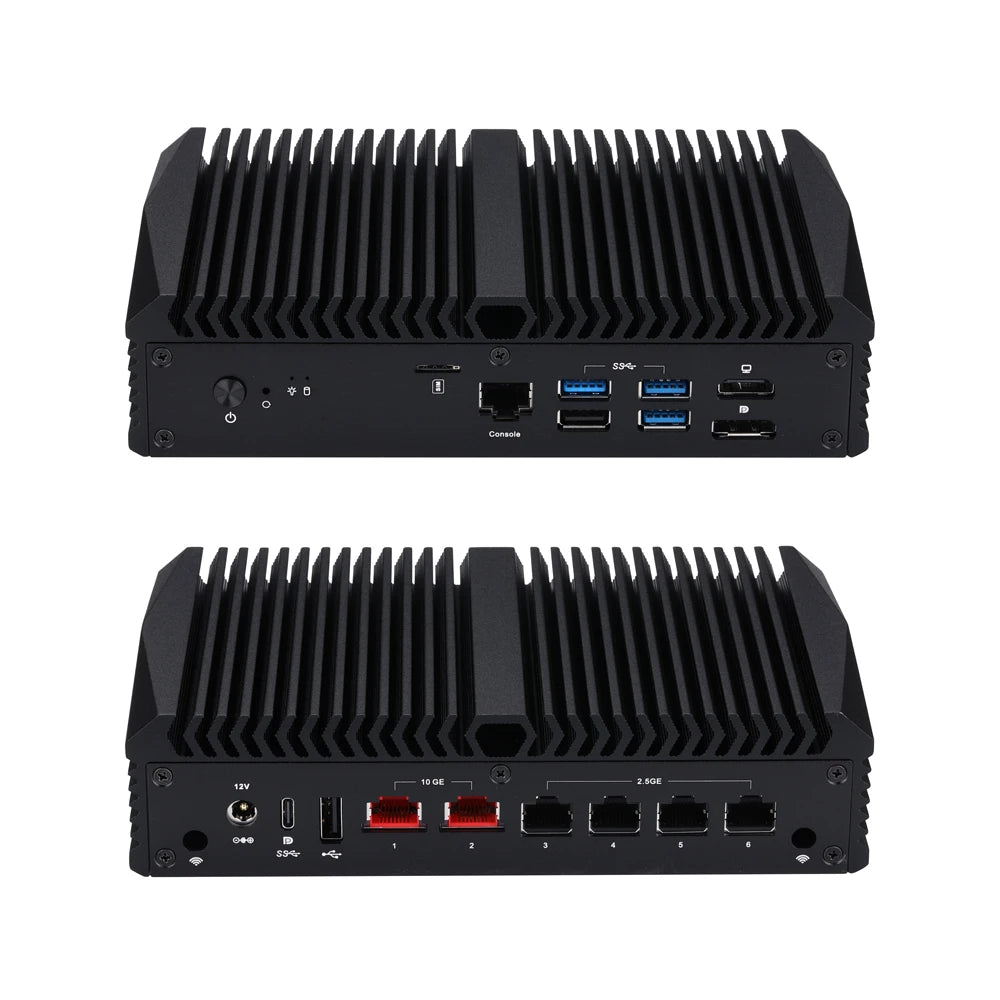 Qotom Mini PC Intel N100/ i3-N305, 2x 10G Marvell AQC113 & 4x 2.5G LAN, DDR5 Router Appliance for OpenWrt/ Linux, Mini Case/ 1U