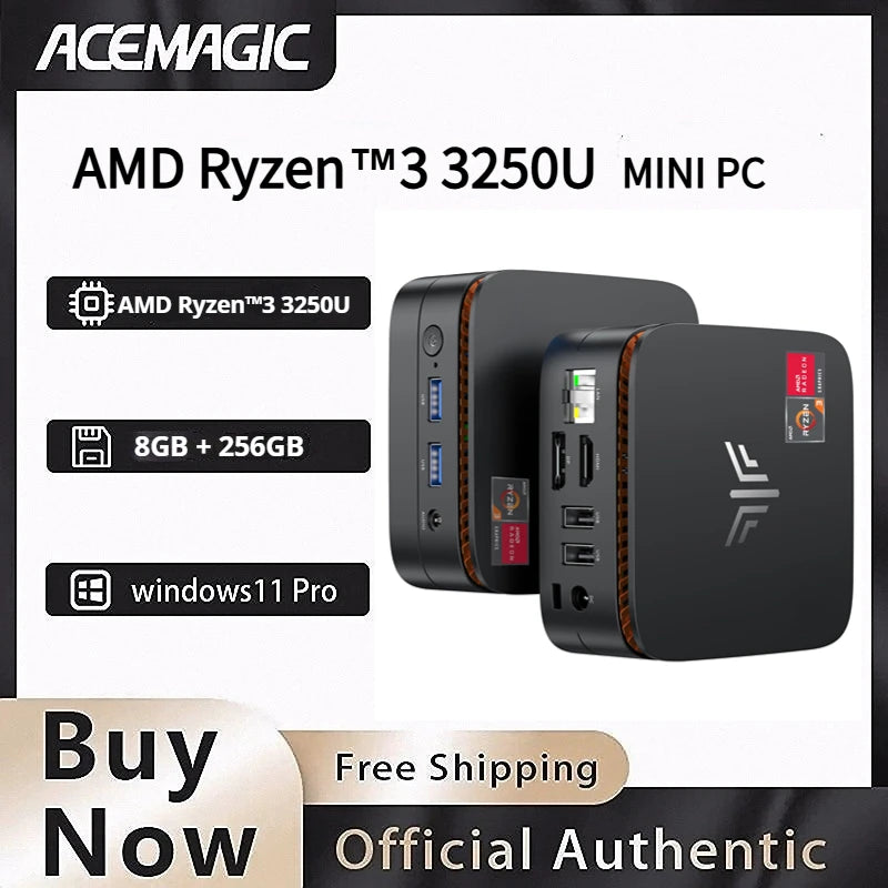ACEMAGIC AMD Ryzen3 3250U Mini PC DDR4 8GB RAM 256GB SSD Computer Max 3.5GHz Desktop 4K Dual Display Mini PC Home & Light Gaming