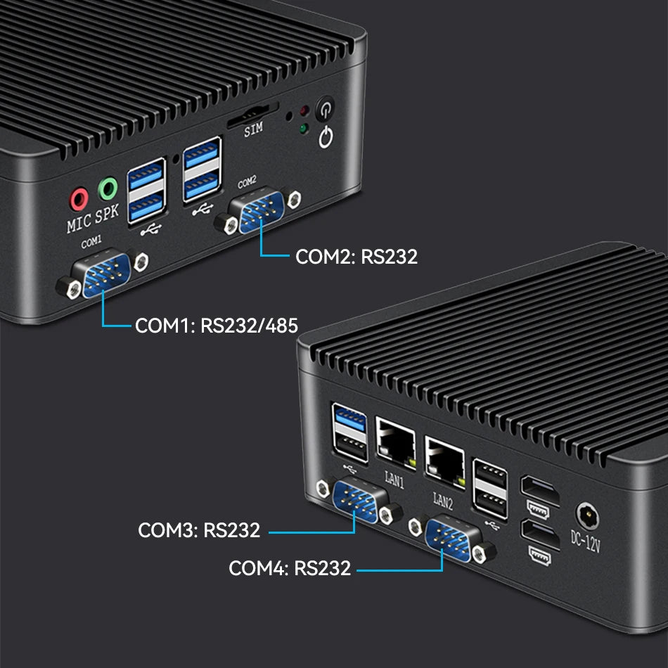 XCY Fanless Mini PC Intel Pentium J5005 DDR4 M.2 SSD RS232/485 2x LAN GPIO mPCIE 4G LTE 8x USB LVDS HDMI TPM 2.0 Windows 11