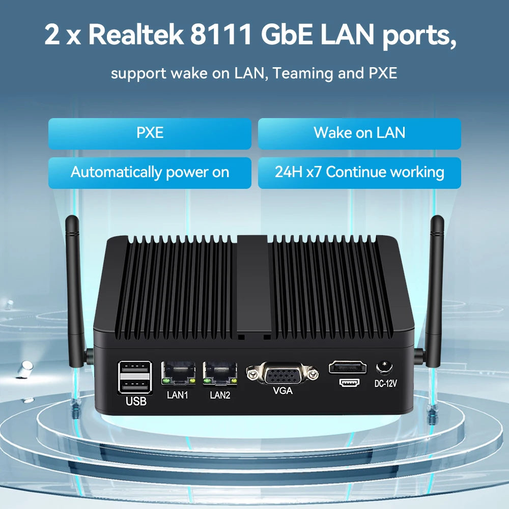 Fanless Mini PC Intel Celeron N5095 J6412 2x Gigabit Ethernet 2x COM RS232 RS485 6x USB Support WiFi 4G LTE Windows 10 Linux